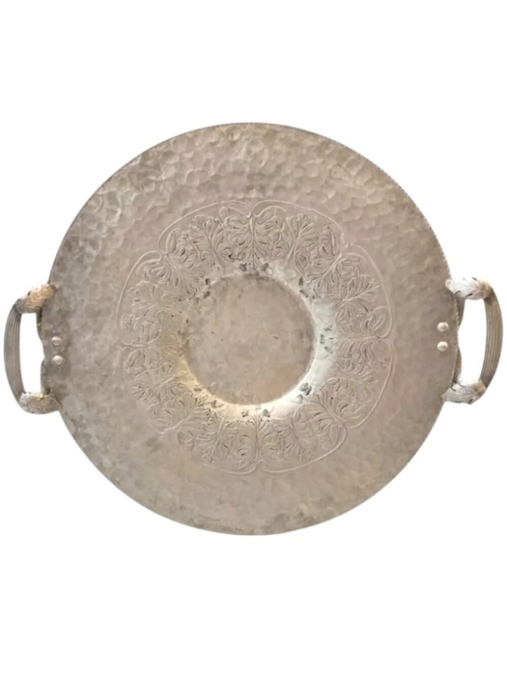 Vintage Hammered Aluminum Platter by Continental – Leaf Handles – Pattern 520